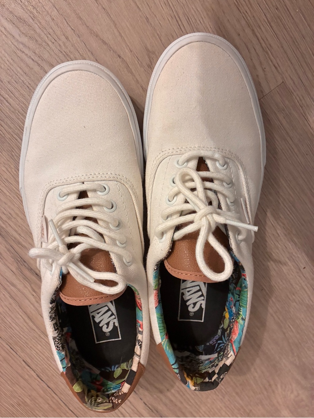 Vans white- Cream Canvas Low-Tops with Multicolor Floral and Camo Accents - new!